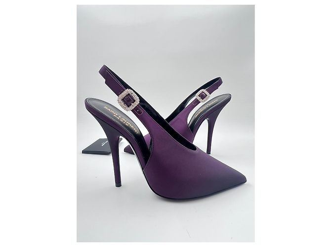 Décolleté Yasmeen Saint Laurent Slingback Seta Viola Porpora - vista 9