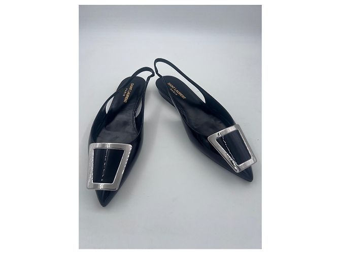Saint Laurent Maxine Ballerine Slingback in Pelle Vernice Nera Nero - vista 10
