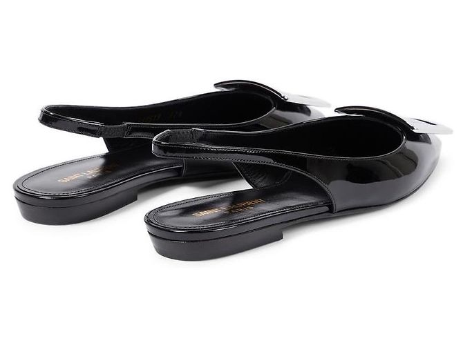 Saint Laurent Maxine Ballerine Slingback in Pelle Vernice Nera Nero - vista 2