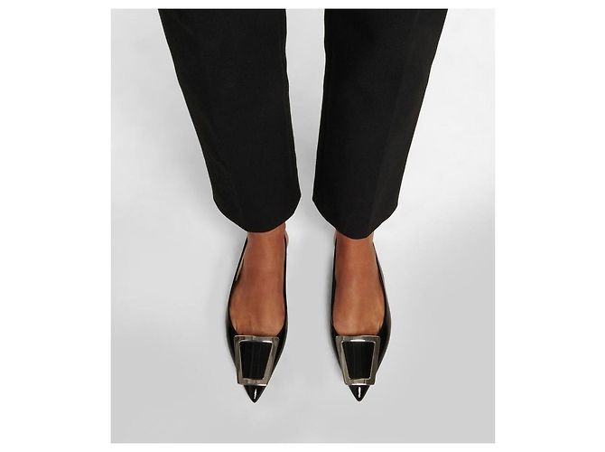 Saint Laurent Maxine Ballerine Slingback in Pelle Vernice Nera Nero - vista 3