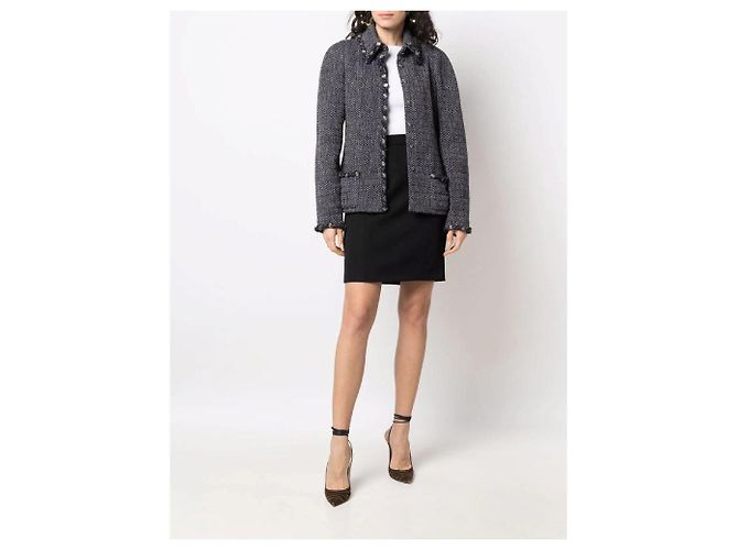 Chanel Blue Herringbone Wool Jacket - 2000s - view 2