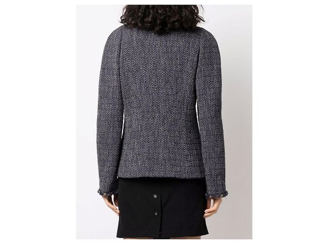 Chanel Blue Herringbone Wool Jacket - 2000s - view 4