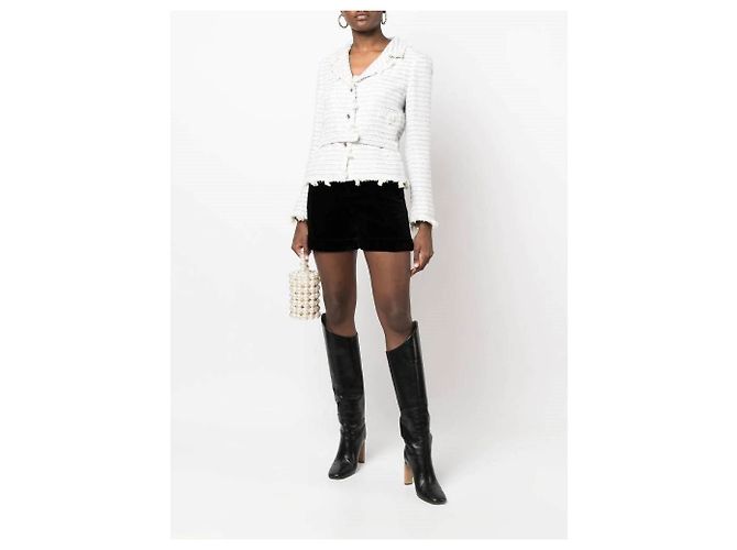 Chaqueta de Bouclé de Algodón Blanco Chanel - Años 2000 - vista 2