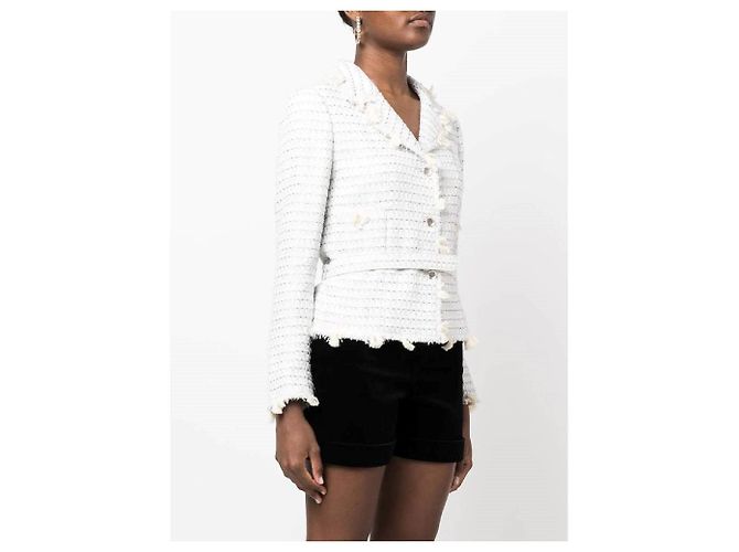 Chaqueta de Bouclé de Algodón Blanco Chanel - Años 2000 - vista 3