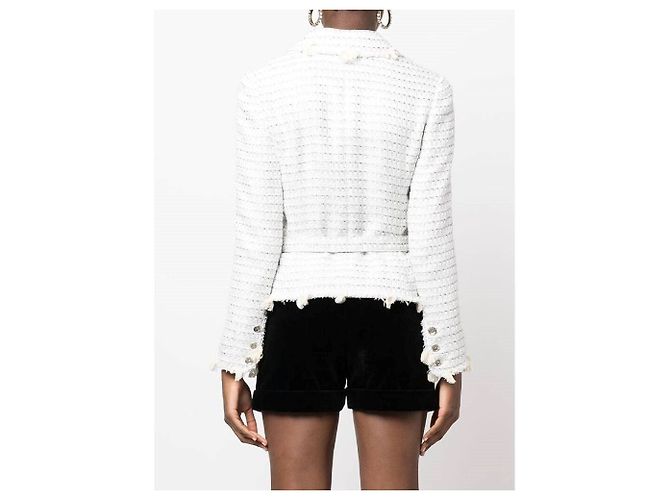 Chaqueta de Bouclé de Algodón Blanco Chanel - Años 2000 - vista 4