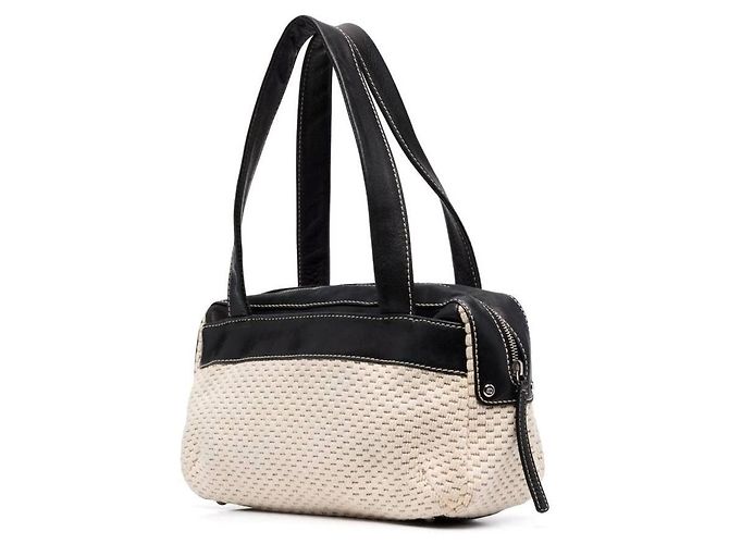 Chanel Bicolor Stoff- und Leder-Schultertasche - 2000er Schwarz Weiß Sand - Ansicht 3