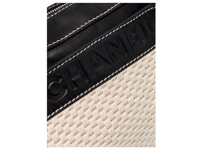 Chanel Bicolor Stoff- und Leder-Schultertasche - 2000er Schwarz Weiß Sand - Ansicht 4