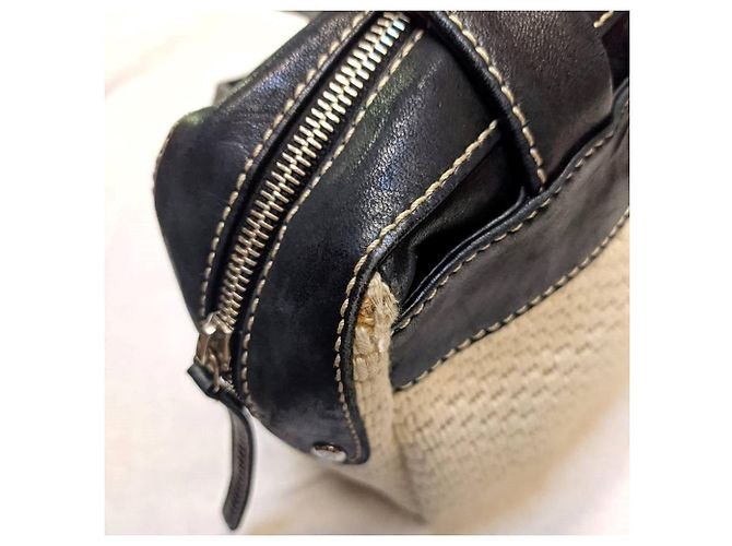 Chanel Bicolor Stoff- und Leder-Schultertasche - 2000er Schwarz Weiß Sand - Ansicht 7