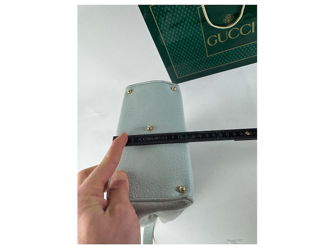 Bamboo Vintage Gucci Wildleder 2Way Bambus Handtasche Hellblau Golden - Ansicht 12