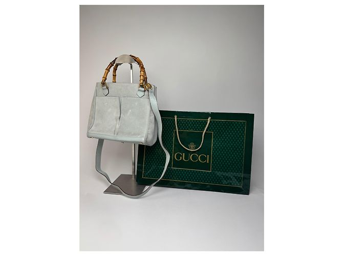Bamboo Vintage Gucci Wildleder 2Way Bambus Handtasche Hellblau Golden - Ansicht 2