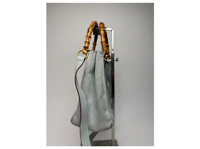 Bamboo Vintage Gucci Wildleder 2Way Bambus Handtasche Hellblau Golden - Ansicht 4