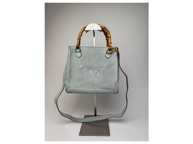 Bamboo Vintage Gucci Wildleder 2Way Bambus Handtasche Hellblau Golden - Ansicht 5
