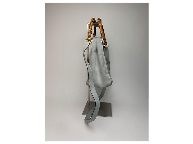 Bamboo Vintage Gucci Wildleder 2Way Bambus Handtasche Hellblau Golden - Ansicht 6