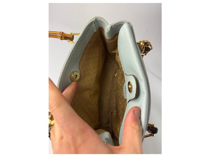 Bamboo Vintage Gucci Wildleder 2Way Bambus Handtasche Hellblau Golden - Ansicht 7