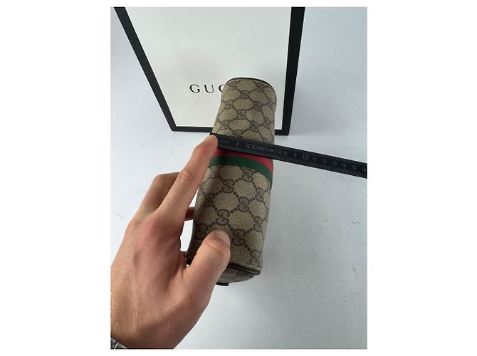 Clutch in pelle monogramma Ophidia vintage Gucci grigio marrone - vista 12