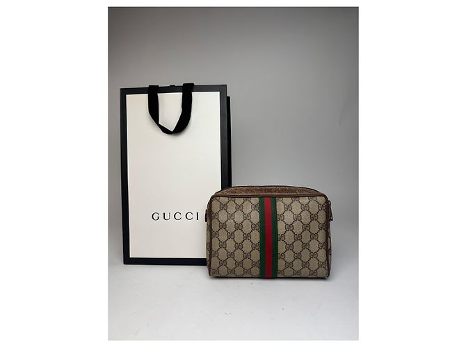 Clutch in pelle monogramma Ophidia vintage Gucci grigio marrone - vista 13