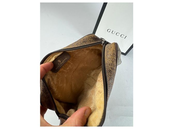 Clutch in pelle monogramma Ophidia vintage Gucci grigio marrone - vista 3
