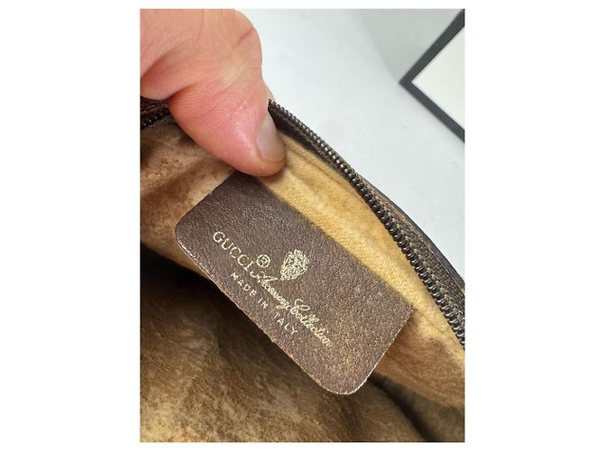 Clutch in pelle monogramma Ophidia vintage Gucci grigio marrone - vista 4