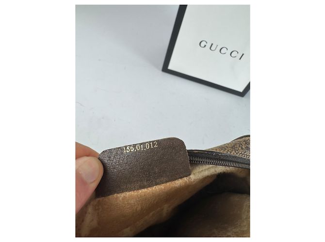 Clutch in pelle monogramma Ophidia vintage Gucci grigio marrone - vista 5