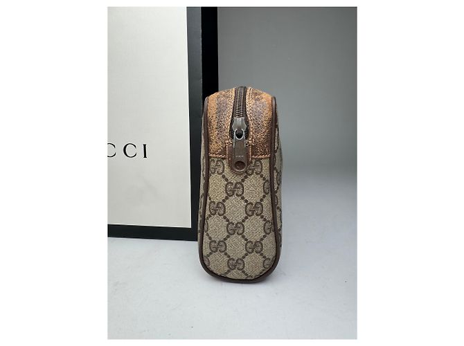 Clutch in pelle monogramma Ophidia vintage Gucci grigio marrone - vista 7
