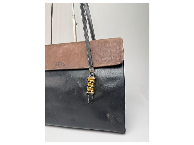 Vintage Loewe Madrid Lederhandtasche braun schwarz - Ansicht 10