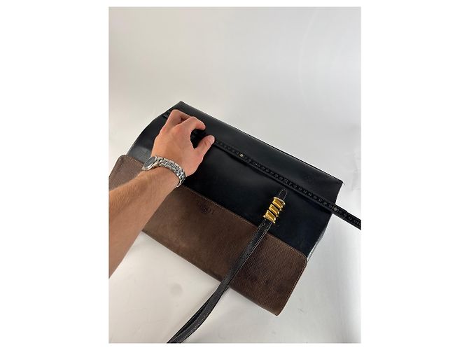 Vintage Loewe Madrid Lederhandtasche braun schwarz - Ansicht 12