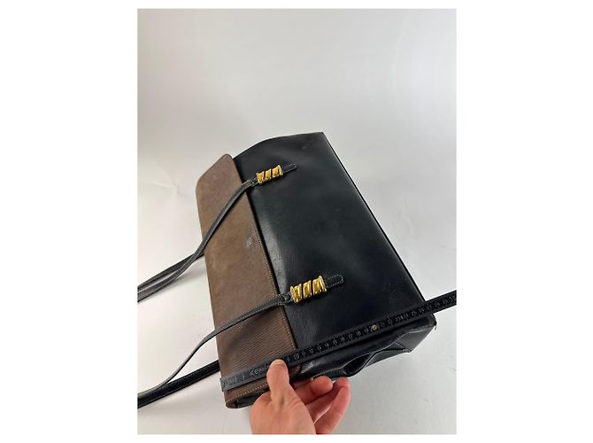 Vintage Loewe Madrid Lederhandtasche braun schwarz - Ansicht 13