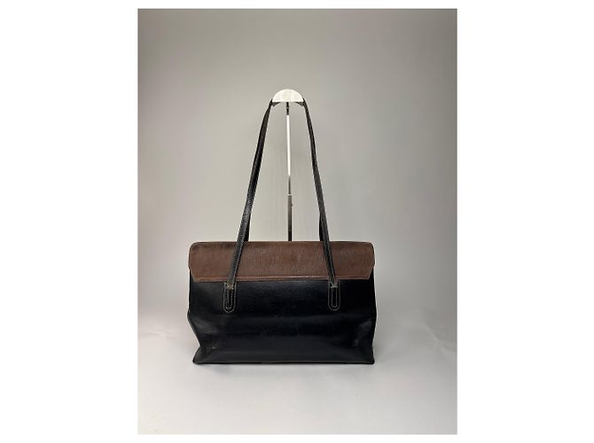 Vintage Loewe Madrid Lederhandtasche braun schwarz - Ansicht 2