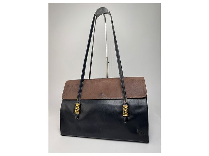 Vintage Loewe Madrid Lederhandtasche braun schwarz - Ansicht 6