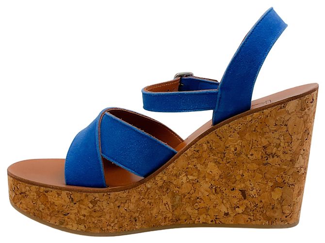 Autre Marque Sandali con zeppa in sughero Gukara in suede blu cobalto K.Jacques - vista 3