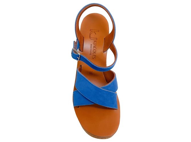 Autre Marque Sandali con zeppa in sughero Gukara in suede blu cobalto K.Jacques - vista 4