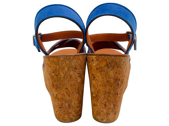 Autre Marque Sandali con zeppa in sughero Gukara in suede blu cobalto K.Jacques - vista 5