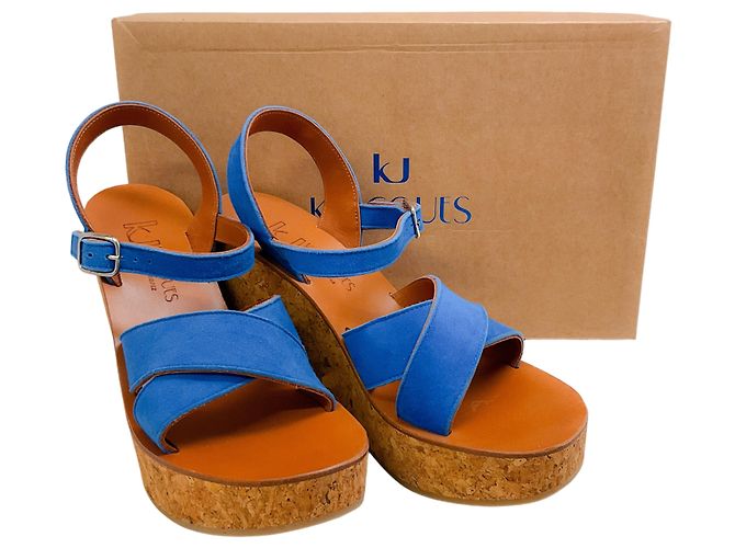 Autre Marque Sandali con zeppa in sughero Gukara in suede blu cobalto K.Jacques - vista 6