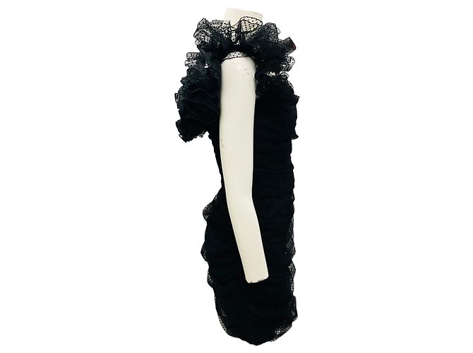 Robe bustier mini cocktail en tulle à pois noirs froncés d'Alexandre Vauthier - vue 2