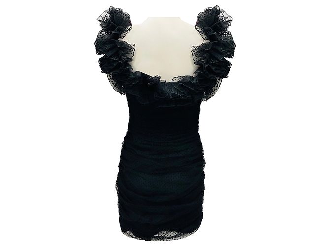Robe bustier mini cocktail en tulle à pois noirs froncés d'Alexandre Vauthier - vue 3