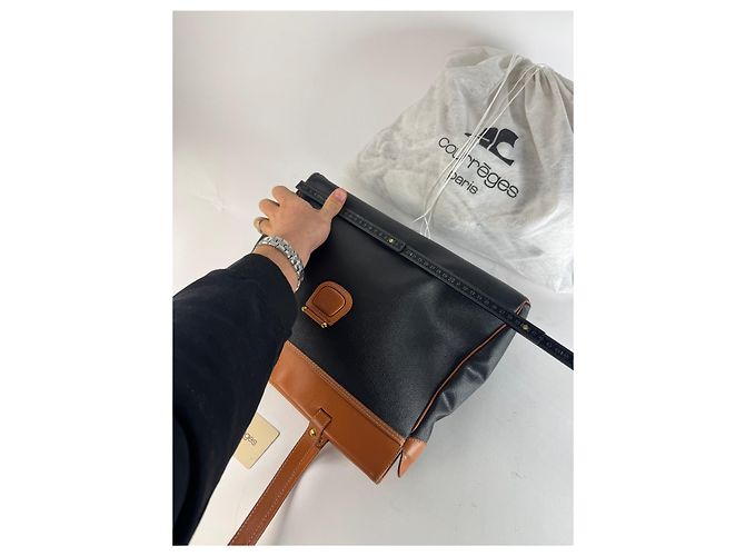Vintage Courreges Lederhandtasche schwarz und braun - Ansicht 11