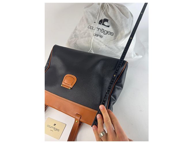 Vintage Courreges Lederhandtasche schwarz und braun - Ansicht 12