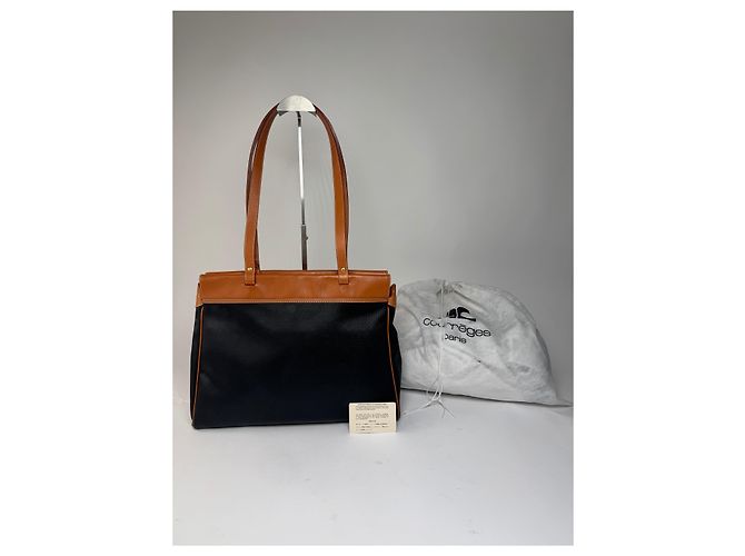 Vintage Courreges Lederhandtasche schwarz und braun - Ansicht 2