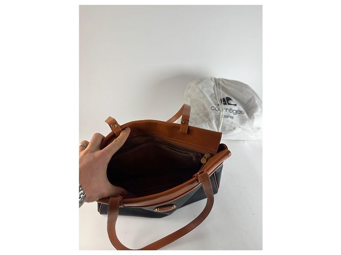 Vintage Courreges Lederhandtasche schwarz und braun - Ansicht 3