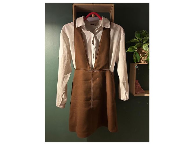 Vestido salopette Maje marrón de algodón Castaño Blanco - vista 2