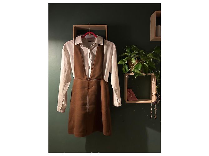 Vestido salopette Maje marrón de algodón Castaño Blanco - vista 3