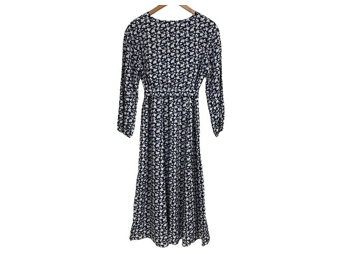Autre Marque Kumikyoku Langarm-Maxikleid mit V-Ausschnitt und Blumenprint Blau - Ansicht 2