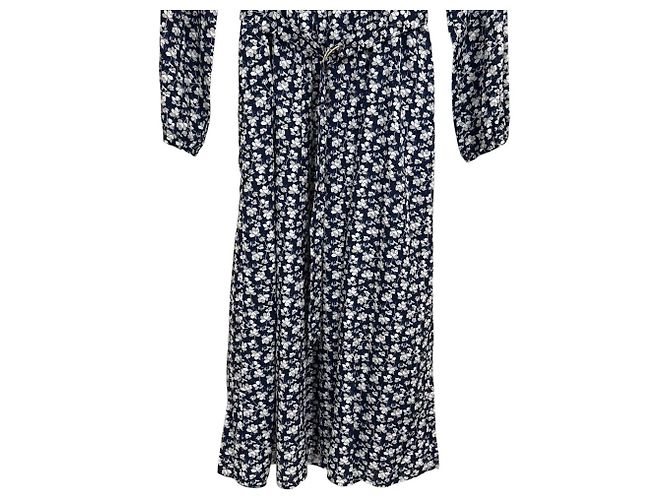 Autre Marque Kumikyoku Langarm-Maxikleid mit V-Ausschnitt und Blumenprint Blau - Ansicht 3