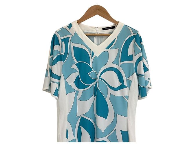 Autre Marque Pierre Cardin Blumendruckkleid Weiß Blau - Ansicht 3