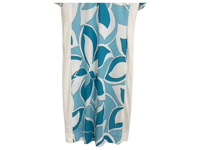 Autre Marque Pierre Cardin Blumendruckkleid Weiß Blau - Ansicht 4