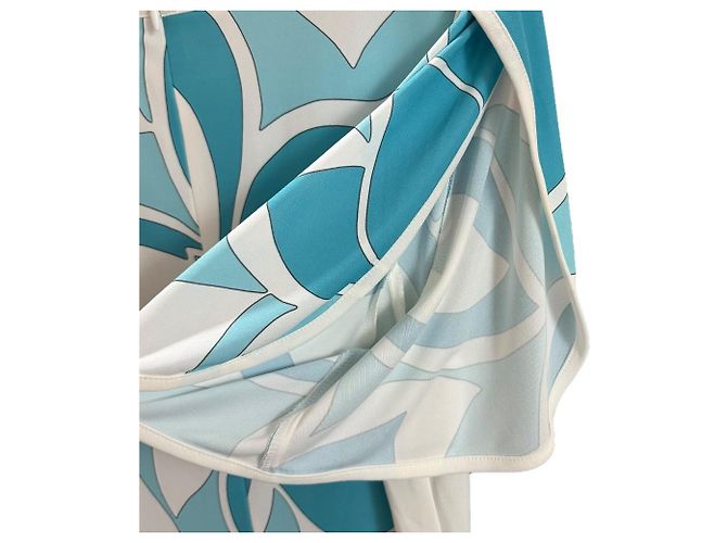 Autre Marque Pierre Cardin Blumendruckkleid Weiß Blau - Ansicht 5