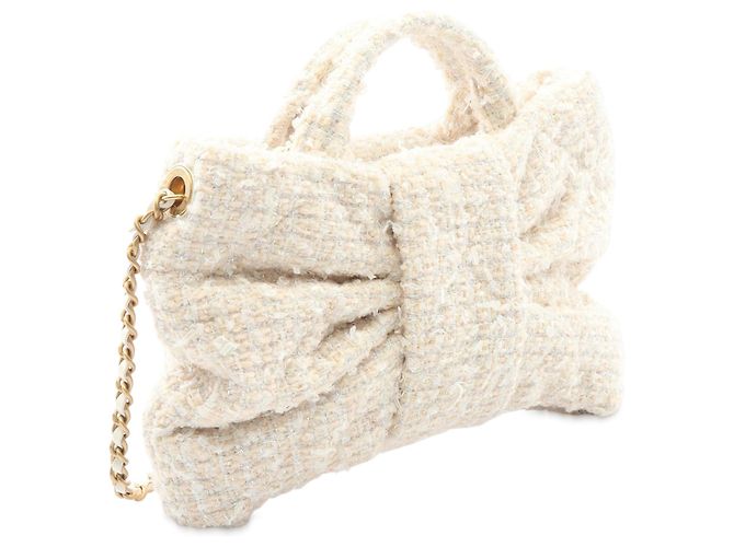 Chanel Weiß Mini CC Tweed Bogen Handtasche Roh - Ansicht 2