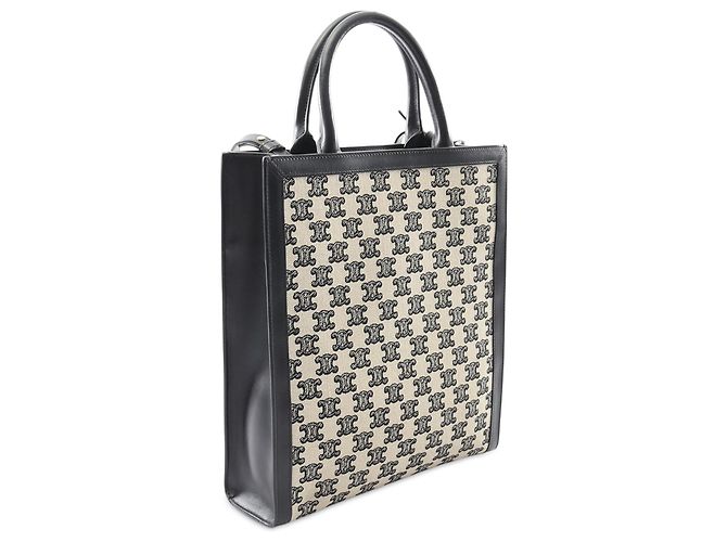Céline Borsa tote verticale piccola in tela Triomphe bianca di Celine Bianco - vista 2