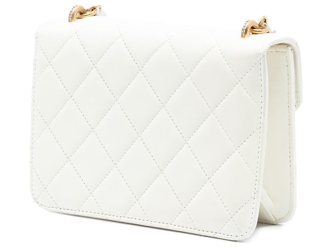 Chanel Blanco Acolchado de Cordero Cristal Geométrico CC Marco Flap Crudo - vista 2