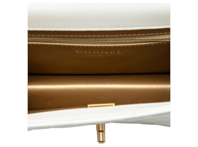 Chanel Blanco Acolchado de Cordero Cristal Geométrico CC Marco Flap Crudo - vista 4